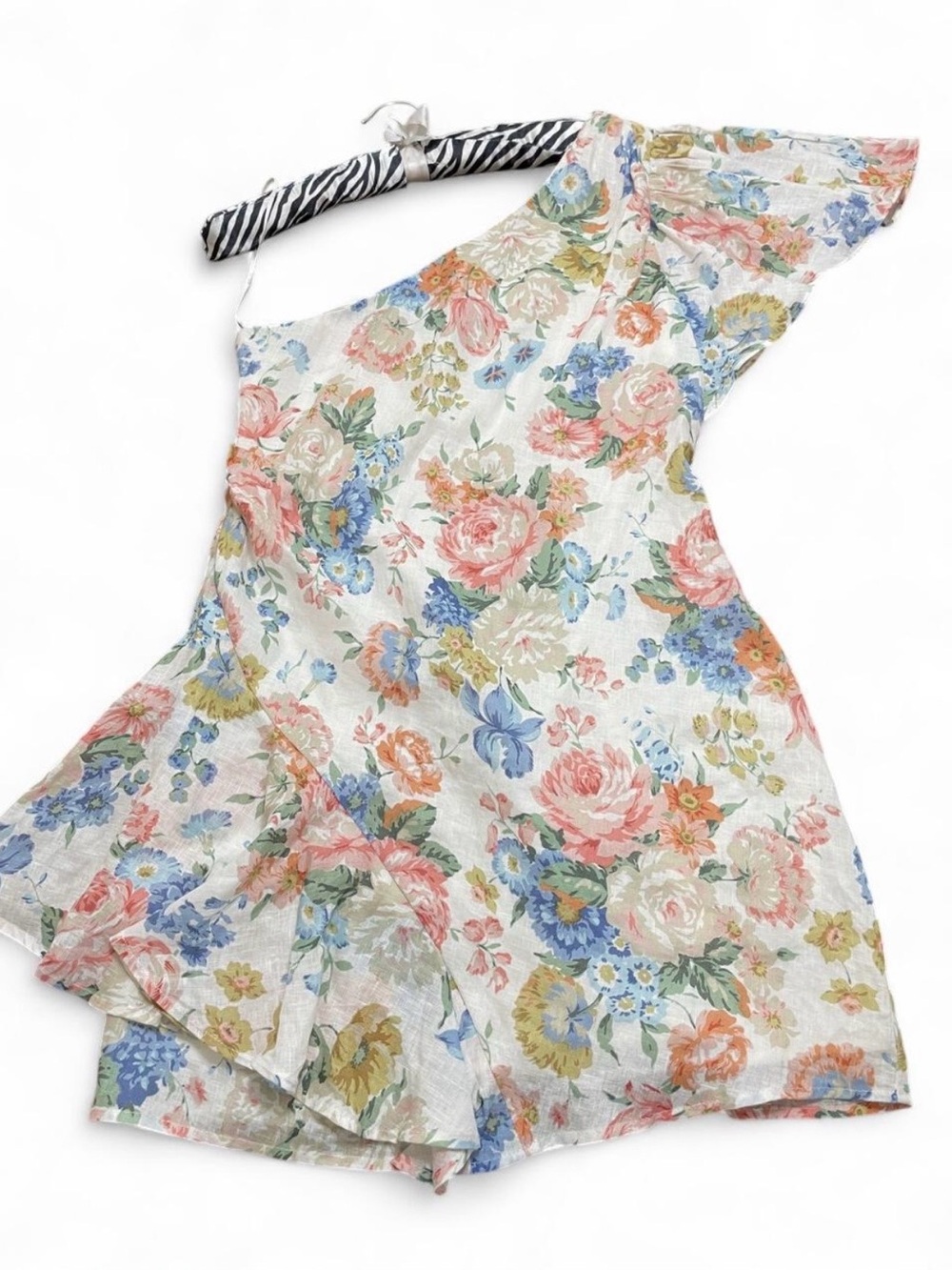 Elliatt One-Shoulder Floral Mini Dress — Pastel Rose, Blue & Green